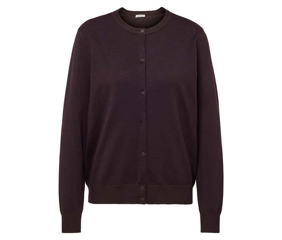 Cardigan tricoté marron à manches longues avec boutons.