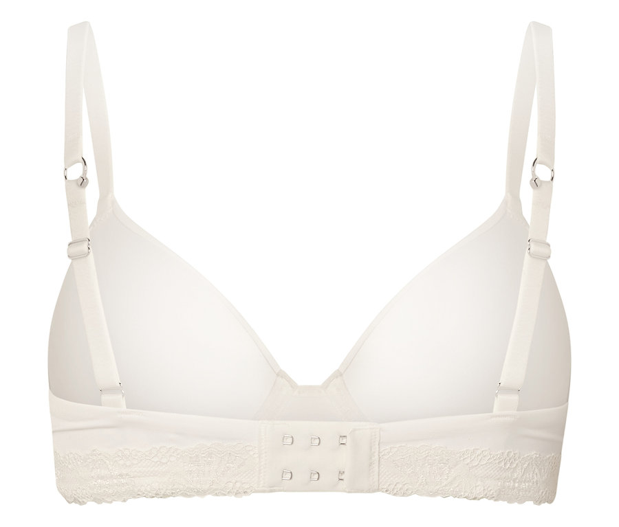 Vue arrière d'un soutien-gorge avec fermeture à agrafes et bretelles réglables.