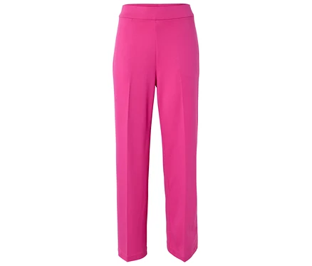 Un pantalon rose taille haute à jambes droites sur un fond blanc.