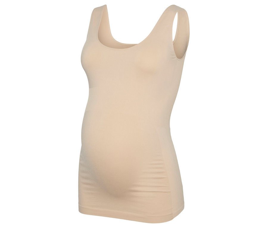 Gros plan sur le débardeur de maternité MAMALICIOUS MLHEAL TANK TOP NOOS A. en couleur mellow buff.