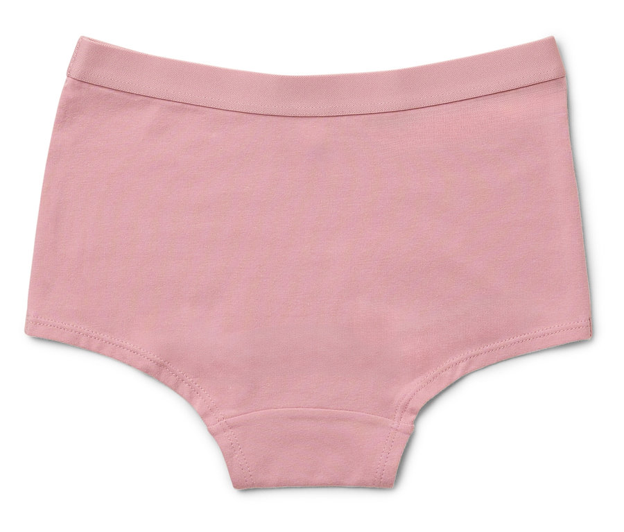 Un slip pour fille rose cendré d'un ensemble de 7 pièces posé sur un fond blanc.
