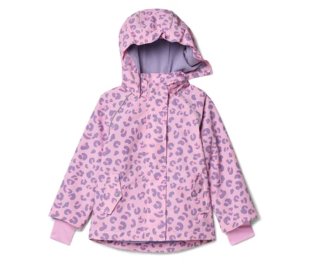 Veste rose à capuche pour enfant avec motif léopard violet.