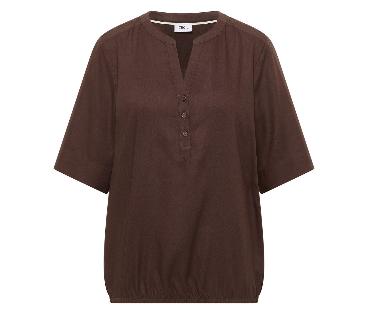Chemisier tunique CECIL marron avec col en V et manches courtes.
