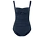 Maillot de bain bleu marine avec fronces et bretelles.