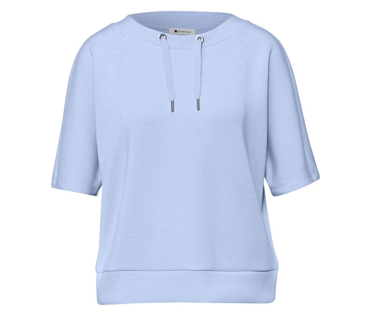 Chemise Street One bleu clair à manches courtes et cordon de serrage à l'encolure.