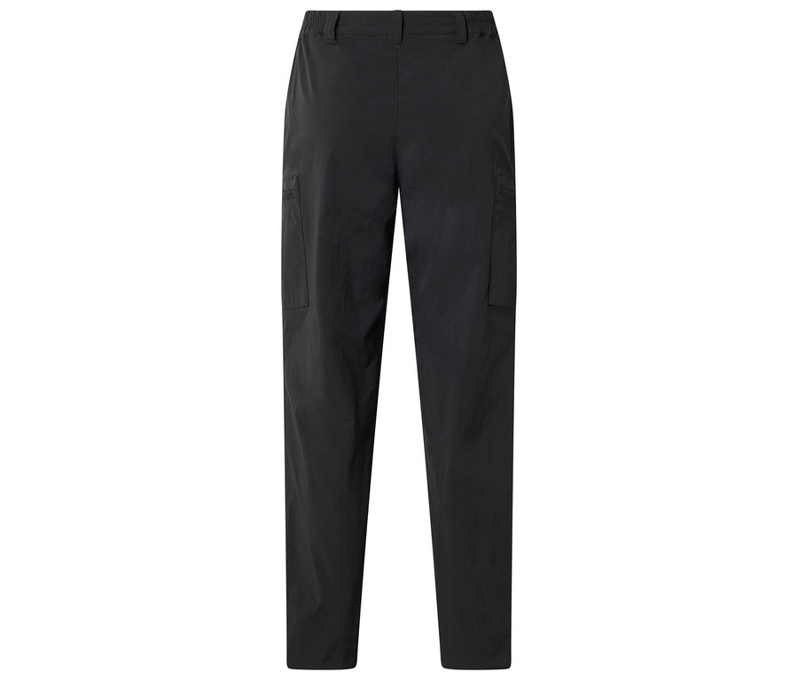 Pantalon cargo noir avec poches latérales sur fond blanc.