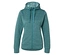 Un sweat à capuche turquoise avec fermeture éclair est présenté sur un fond blanc.