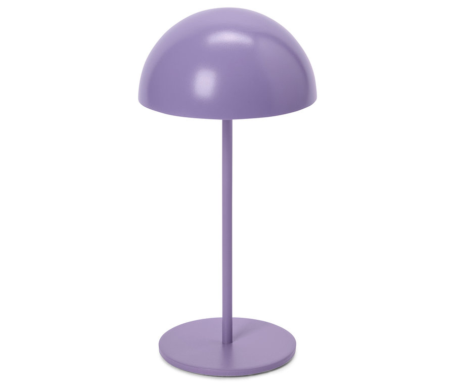 Lampe violette avec abat-jour et base ronds.