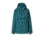Veste anorak à capuche turquoise avec un motif géométrique abstrait blanc, une demi-fermeture éclair à l'avant, une poche poitrine horizontale zippée et une poche zippée sur la manche.