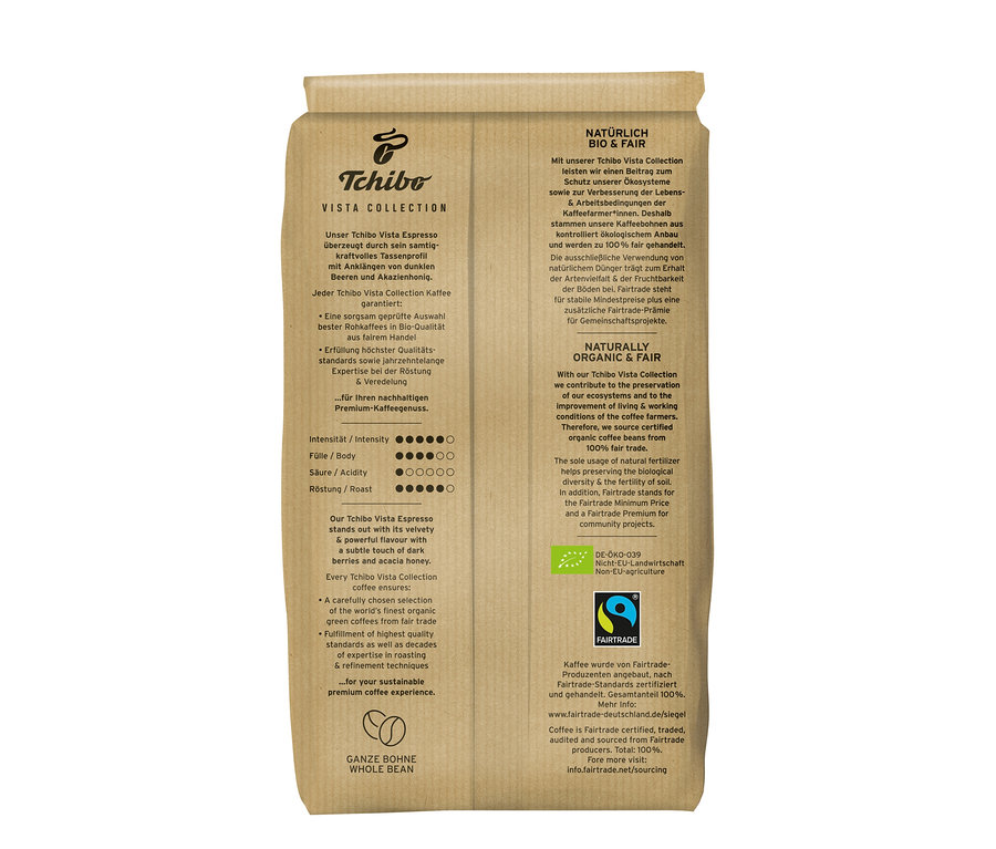 Un paquet de café Tchibo Vista Collection Bio Espresso.