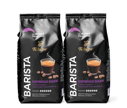Deux paquets de café en grains BARISTA Expresso Dark – 2x 1 kg.