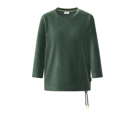 Chemise en velours côtelé CECIL 3/4 vert foncé avec encolure ronde et cordon de serrage à l'ourlet.