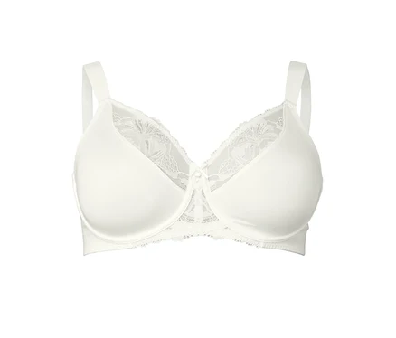 Soutien-gorge minimiseur crème avec dentelle sur les bonnets et larges bretelles.