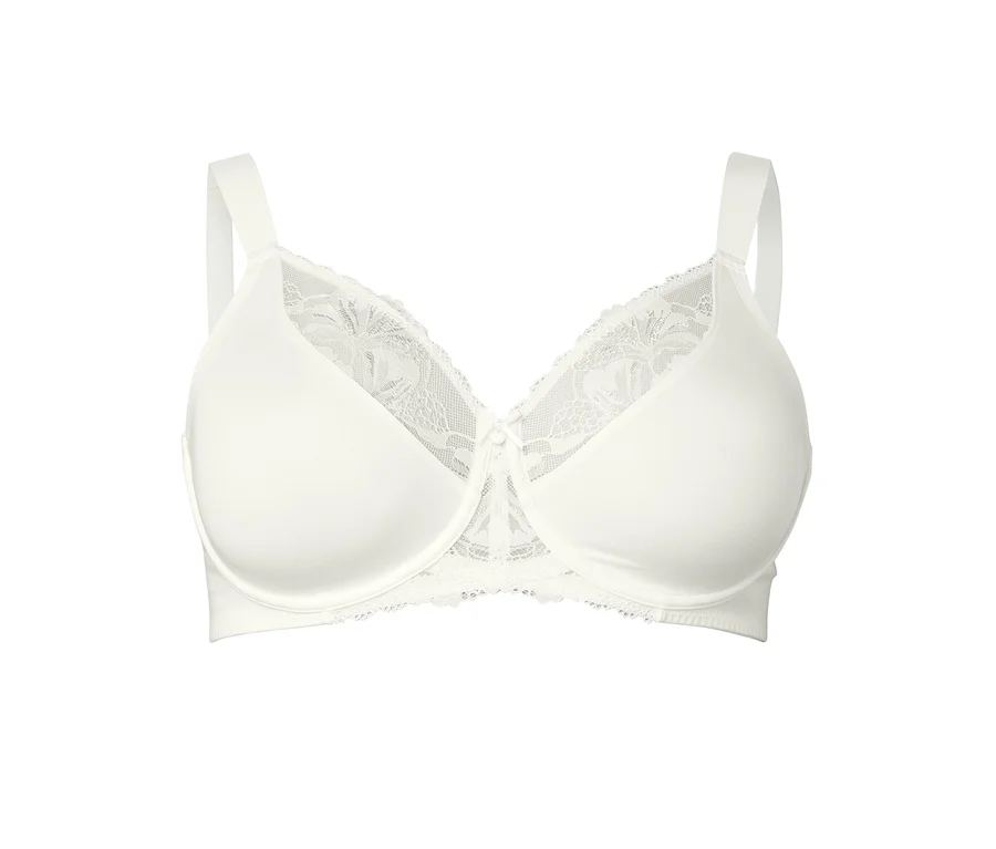 Soutien-gorge minimiseur crème avec dentelle sur les bonnets et larges bretelles.