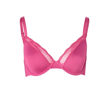 Soutien-gorge rose avec dentelle et bretelles réglables.