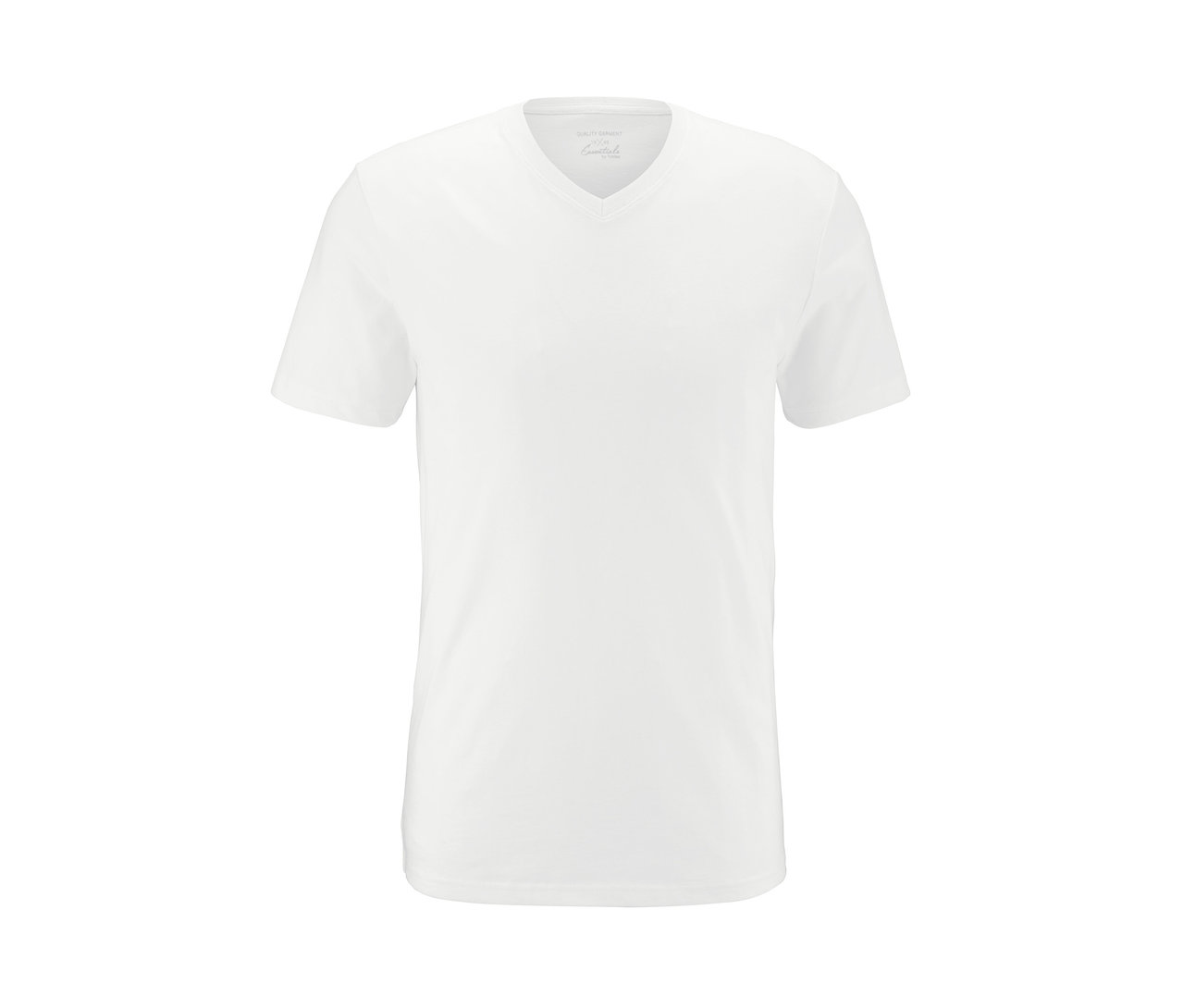 Un t-shirt blanc à manches courtes et col en V.