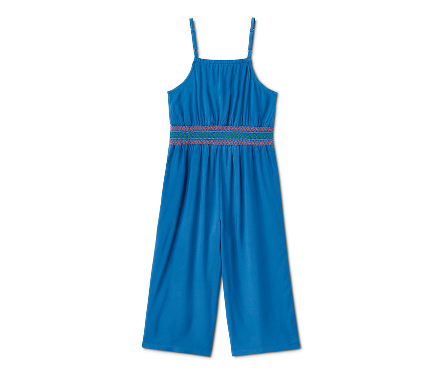 Combinaison bleue avec ceinture décorative.