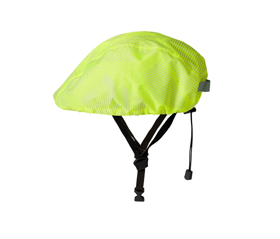 Casque de vélo avec housse de pluie pour casque de vélo.