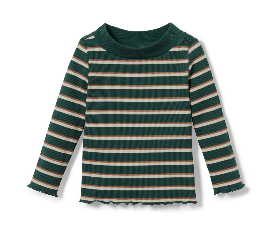 T-shirt côtelé à manches longues rayé vert.