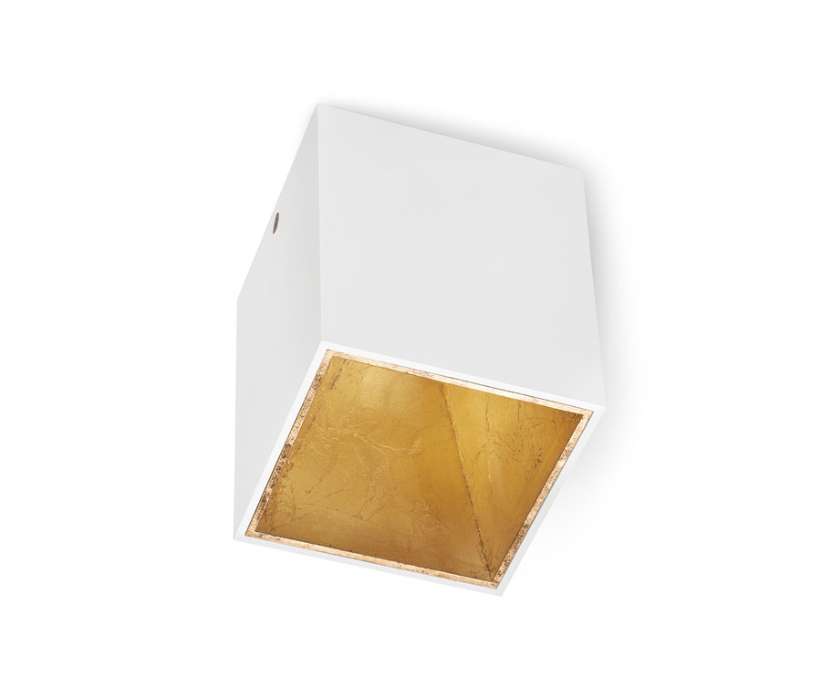 Un plafonnier LED blanc avec un intérieur doré.