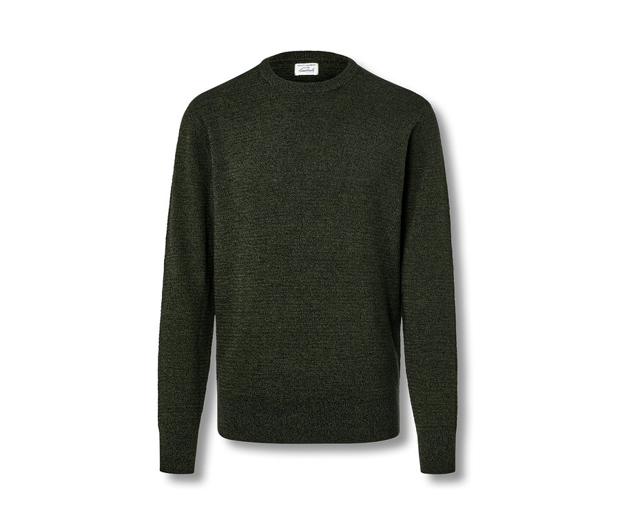 Pull kaki à encolure ronde.