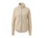 Veste en peluche blanc cassé zippée avec manches longues et trous pour les pouces.