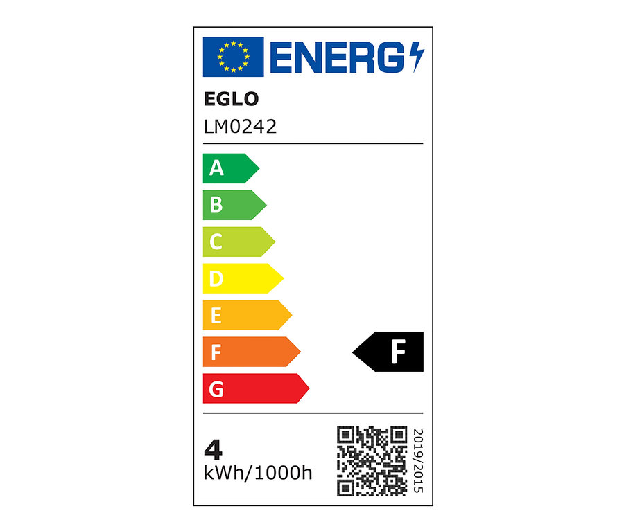 Étiquette énergétique avec les classes A à G, produit EGLO LM0242, consommation 4 kWh/1000h.