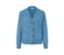 Cardigan en laine bleu clair avec des boutons marron.