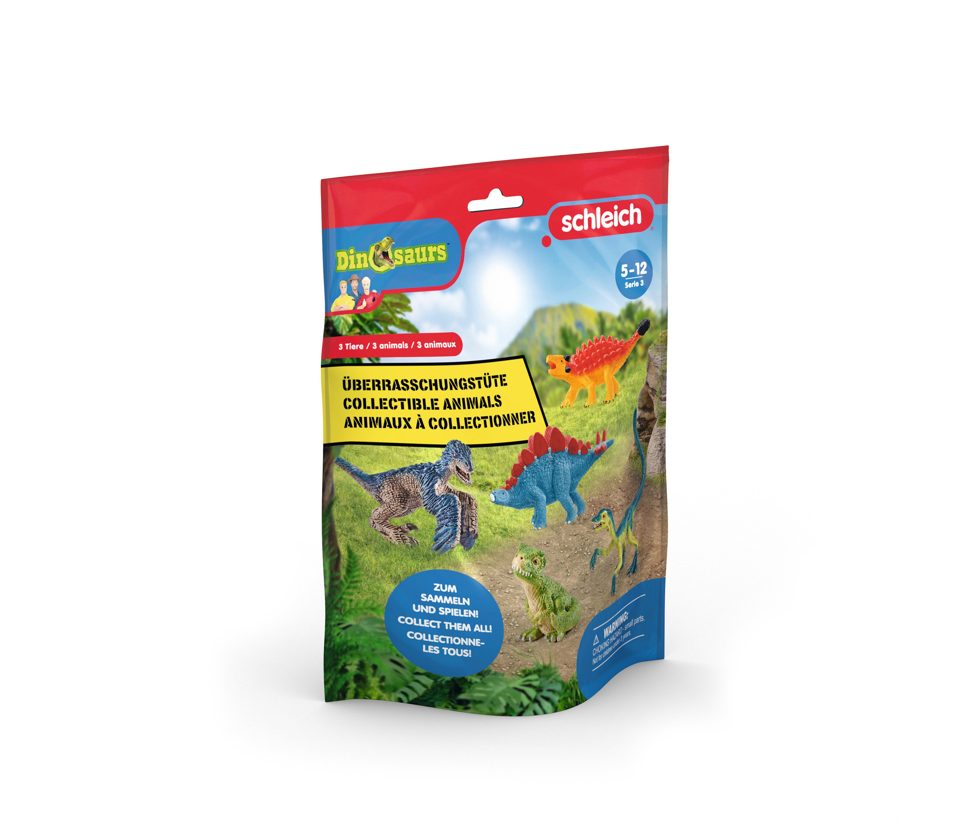 Un sachet surprise Schleich « Mini dinosaure », série 2 avec des images de dinosaures.