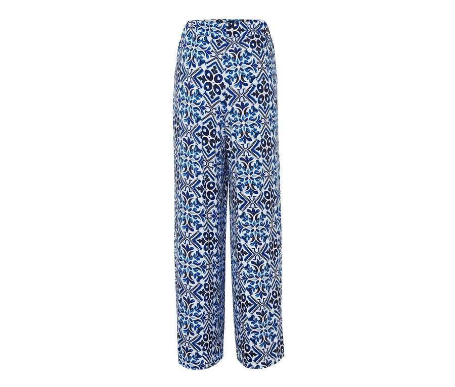 Pantalon palazzo imprimé bleu.