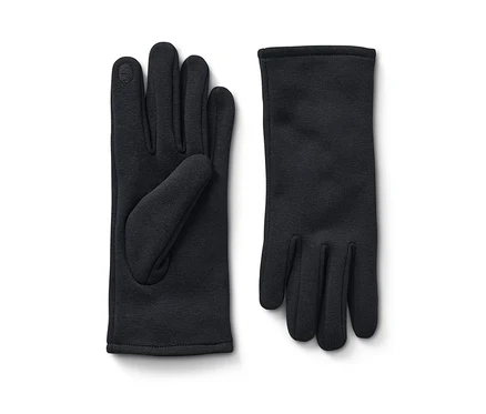 Deux gants en sweat noirs sont posés l'un à côté de l'autre.