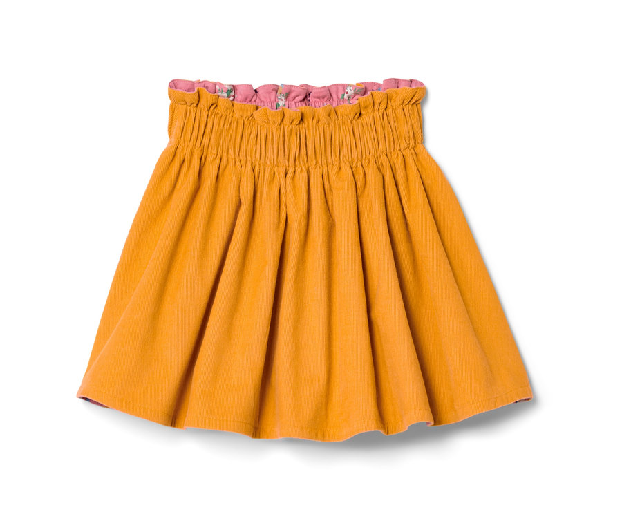 Jupe réversible en velours côtelé jaune pour tout-petit.