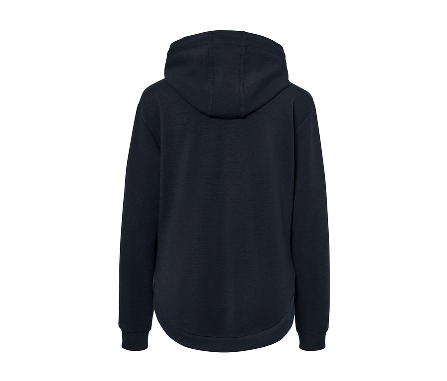 Pull à capuche en sweat bleu marine vu de dos.