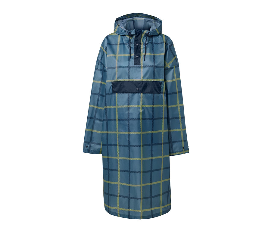 Poncho de pluie à carreaux bleus avec manches.