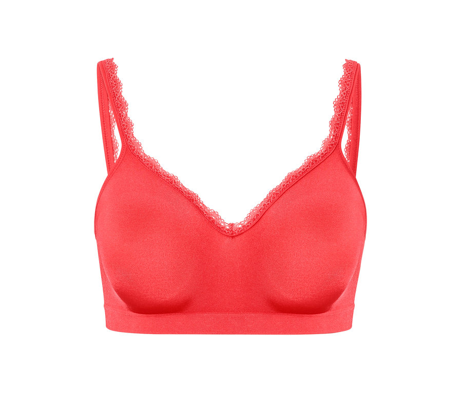 Soutien-gorge doux sans coutures corail avec dentelle.