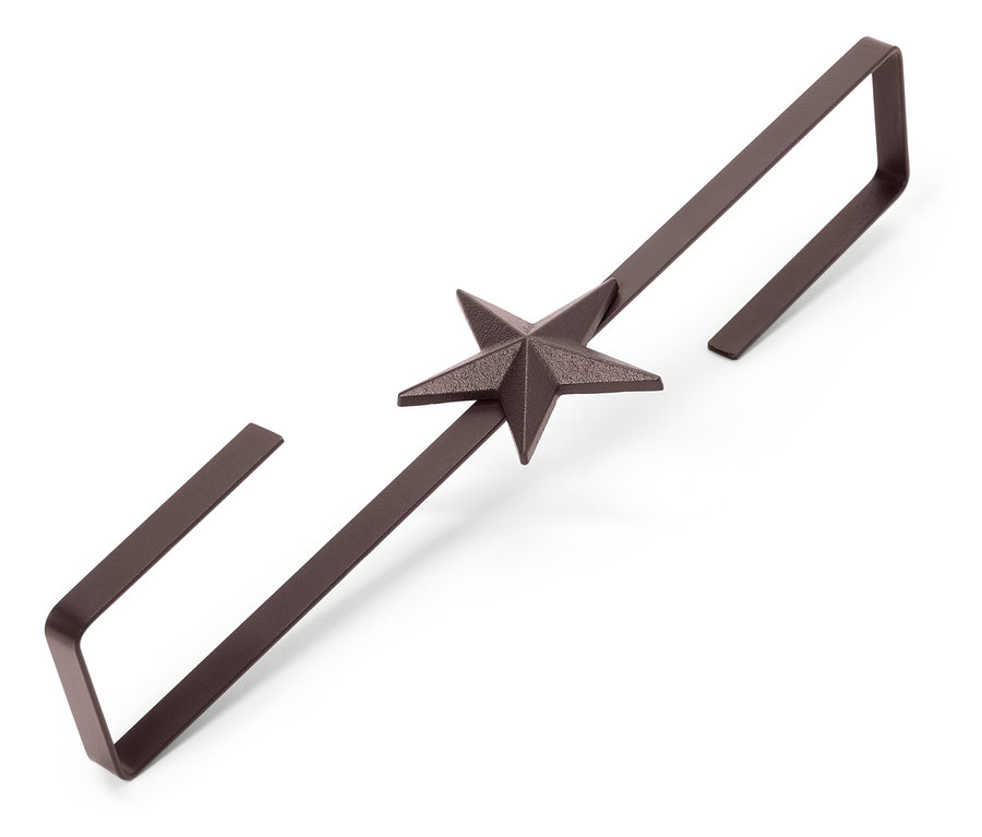Support métallique marron avec une étoile au centre sur fond blanc.