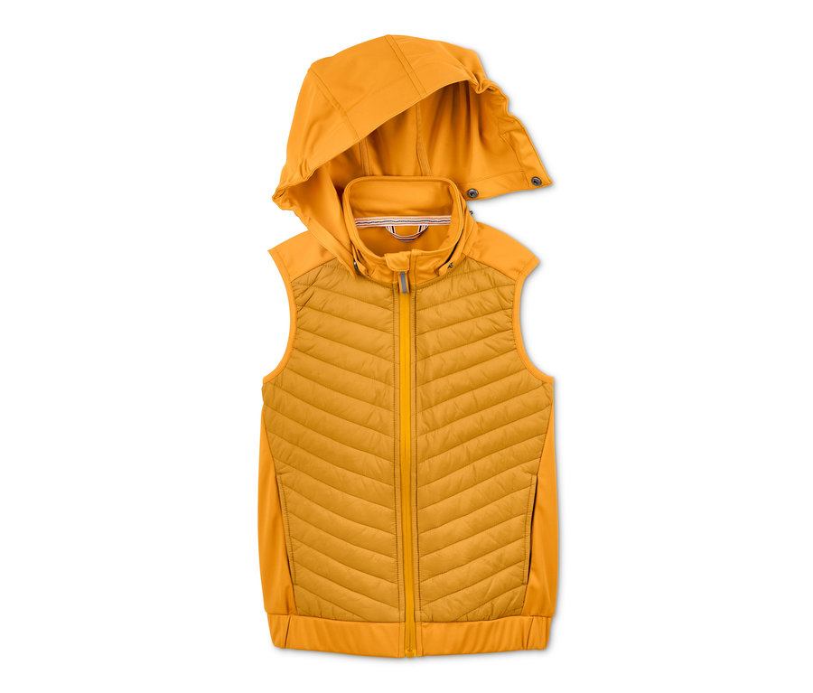 Veste softshell hybride jaune en matériaux recyclés avec capuche.