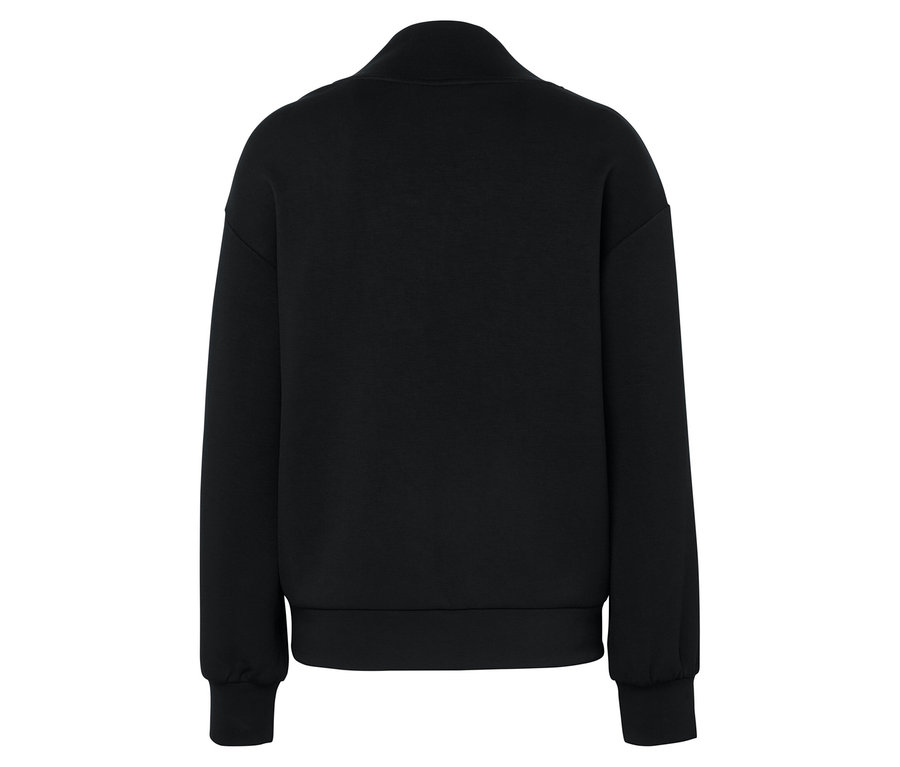 Vue arrière d'un sweat-shirt noir à fermeture éclair.