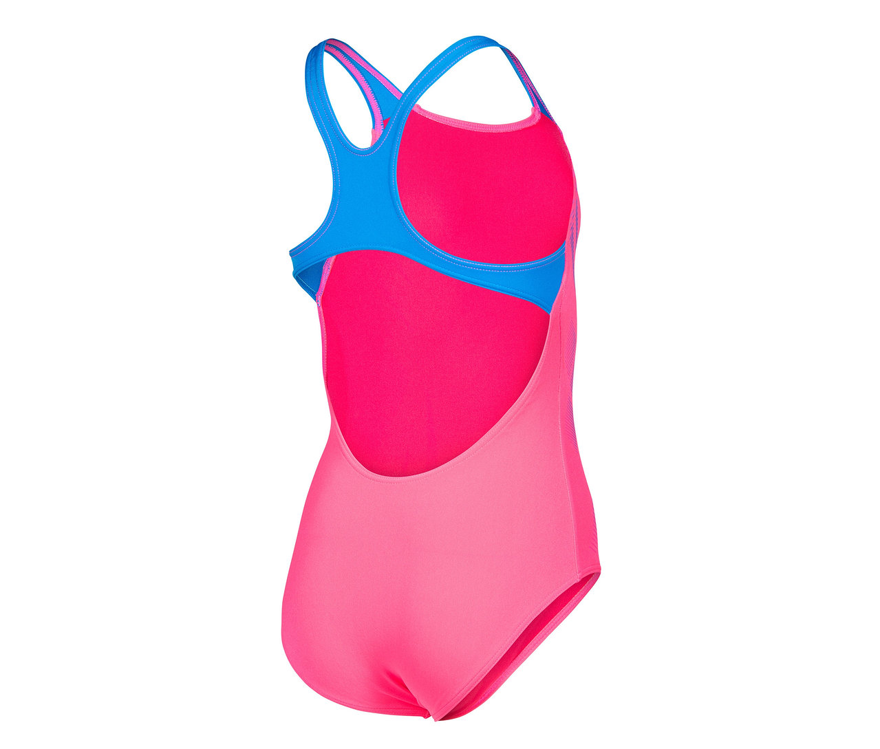 Gros plan sur le maillot de bain arena Performance Poseidonia Swim Pro Back pour enfant, rose vif, vu de dos.
