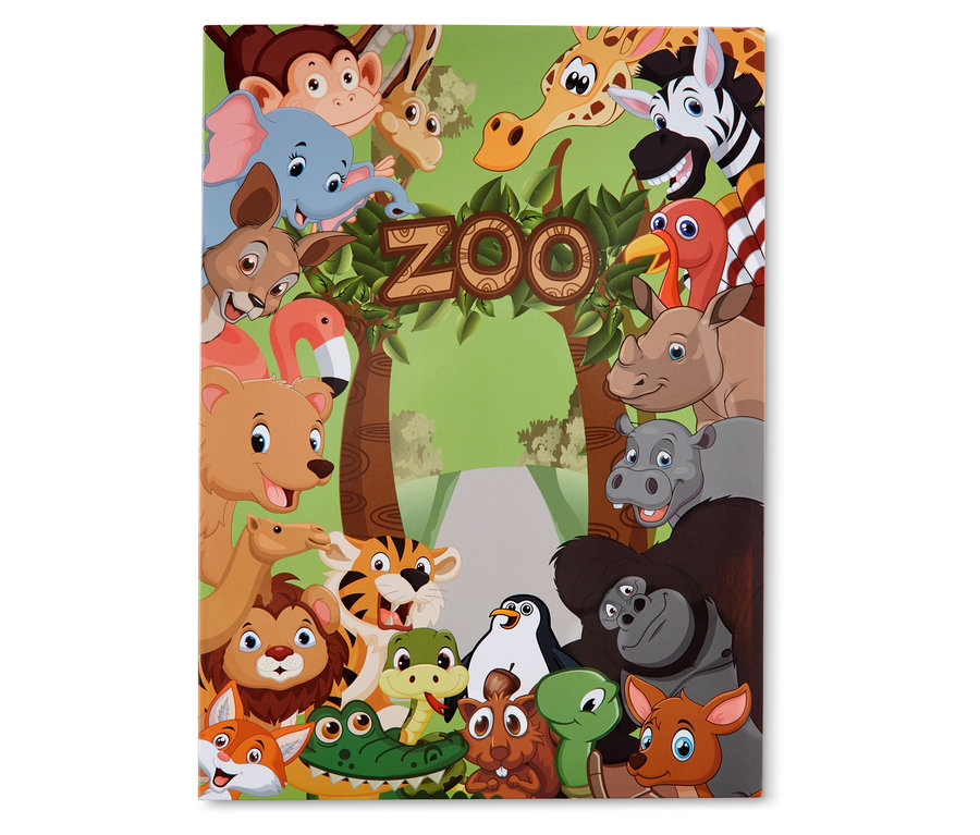 Image d'un livre de jeu magnétique avec un motif de zoo et des animaux de dessin animé.