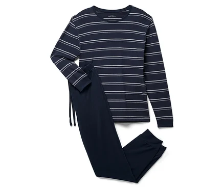 Pyjama bleu rayé à manches longues et pantalon.