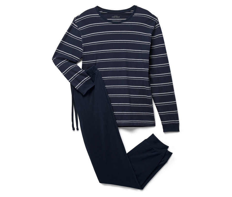 Pyjama bleu rayé à manches longues et pantalon.