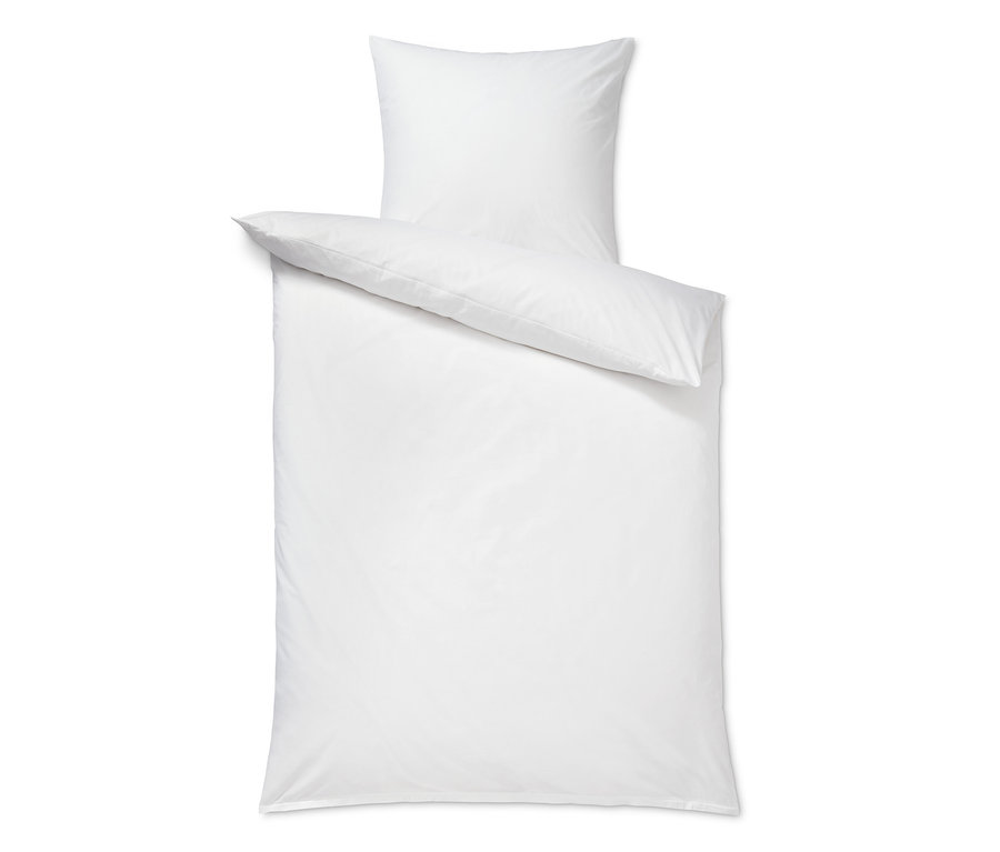 Une parure de lit blanche en percale avec motif de cheval, taille standard, sur un fond blanc.