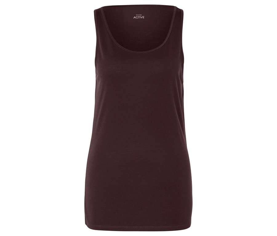 Un débardeur violet foncé sur un fond blanc.