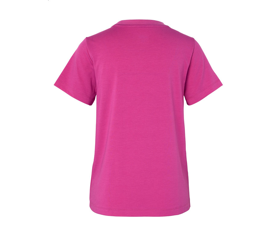 Vue arrière d'un t-shirt rose à manches courtes.