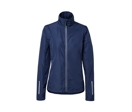 Veste cycliste 2 en 1 bleue avec fermeture éclair.