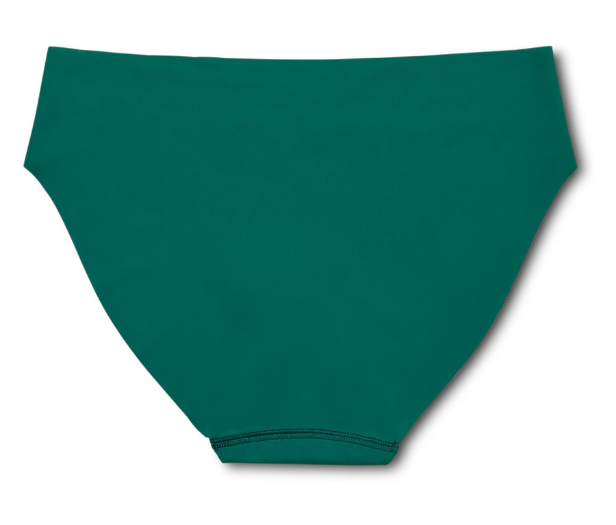 Un bas de bikini vert émeraude sur fond blanc.