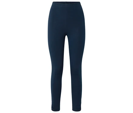 Legging bleu foncé avec fronces aux chevilles.