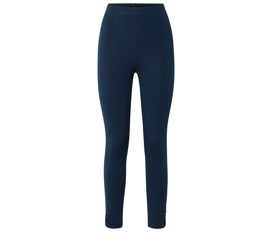 Legging bleu foncé avec fronces aux chevilles.