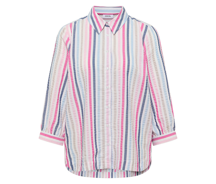 On voit un chemisier CECIL à rayures multicolores.